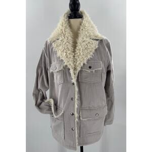 KUT from the Cloth Faux Fur Cord Jacket Gray Cream L Sherpa Coat Shirt